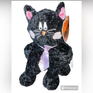 Kellytoy Halloween Chenille Black Cat Stuffed Animal Plush 11”